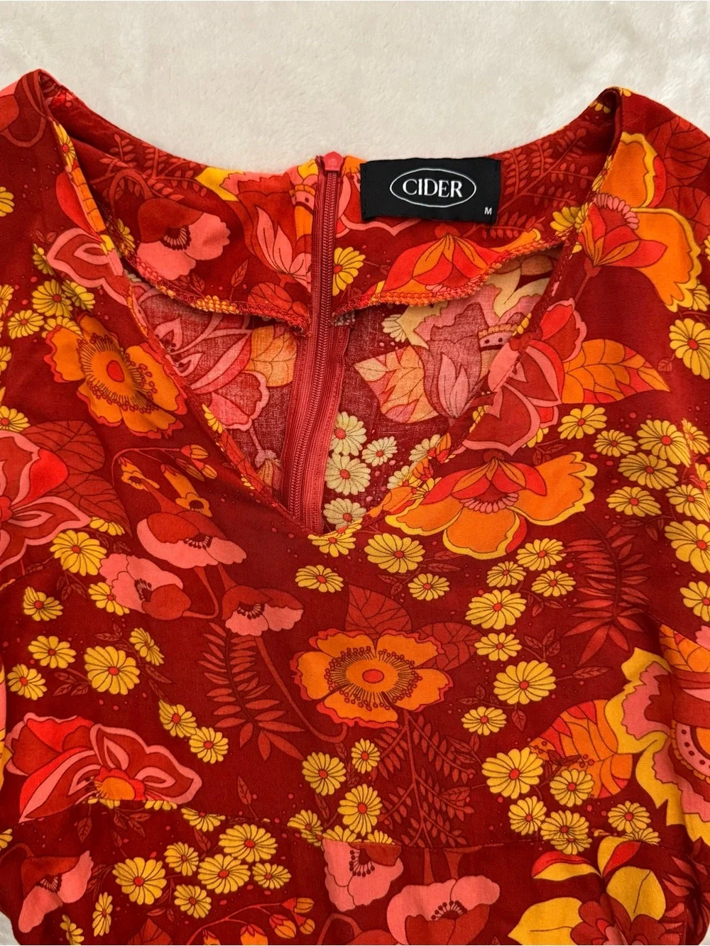 Cider Red Orange & Pink Floral Bell Sleeve Dress